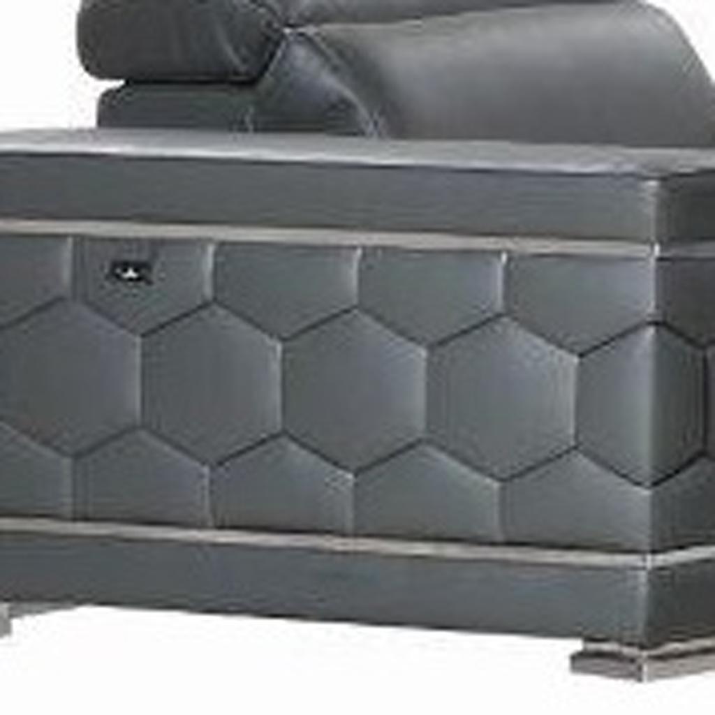 Three Piece Indoor Dark Gray Italian Leather Six Person Seating Set