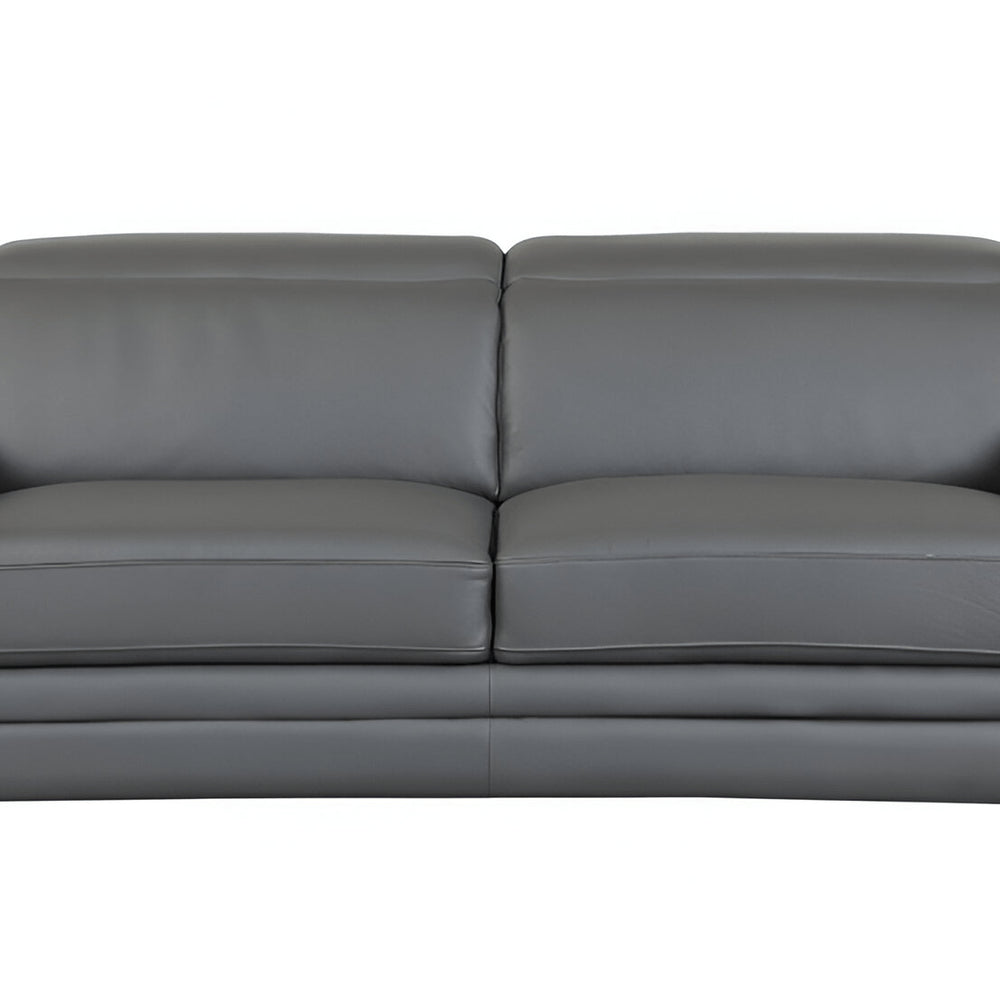 89" Beige Italian Leather Sofa With Silver Legs
