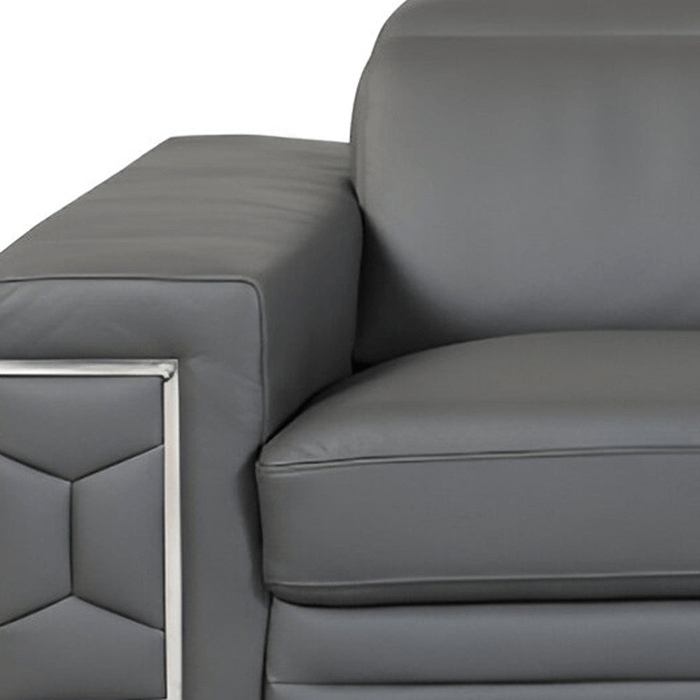 89" Beige Italian Leather Sofa With Silver Legs