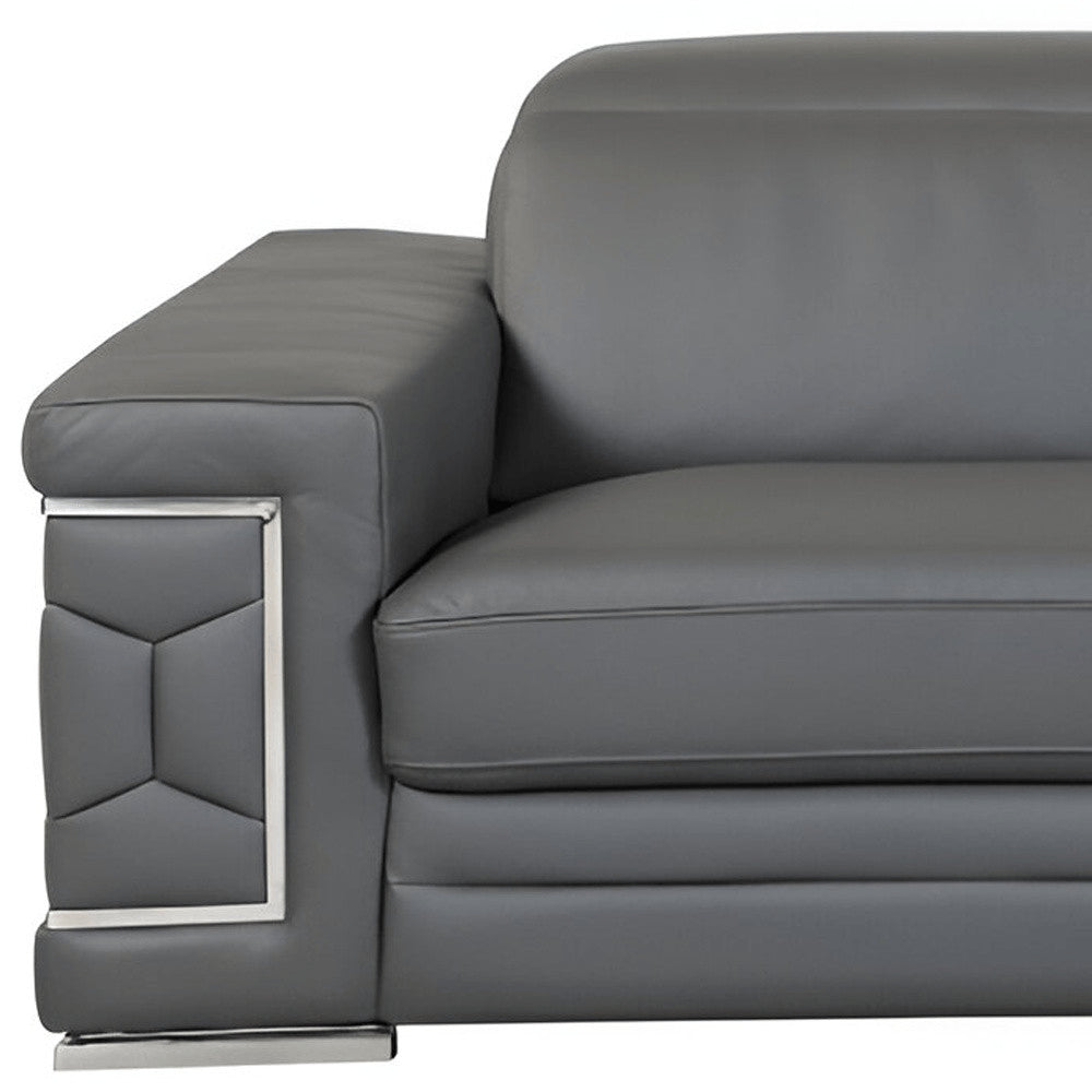 89" Beige Italian Leather Sofa With Silver Legs
