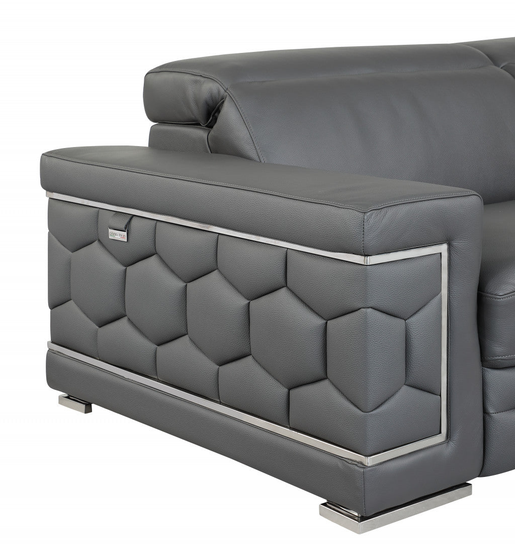 47" Dark Gray And Silver Genuine Leather Arm Chair