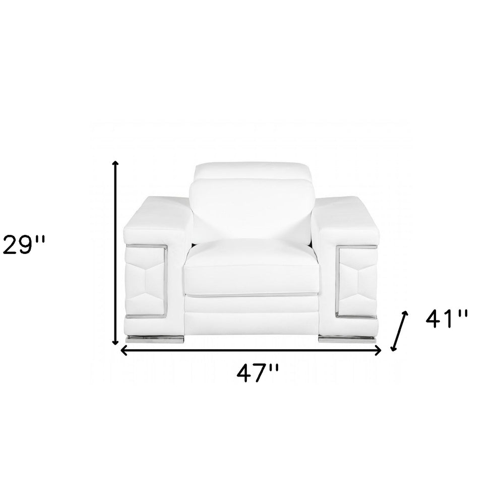 47" Brown And Silver Genuine Leather Arm Chair