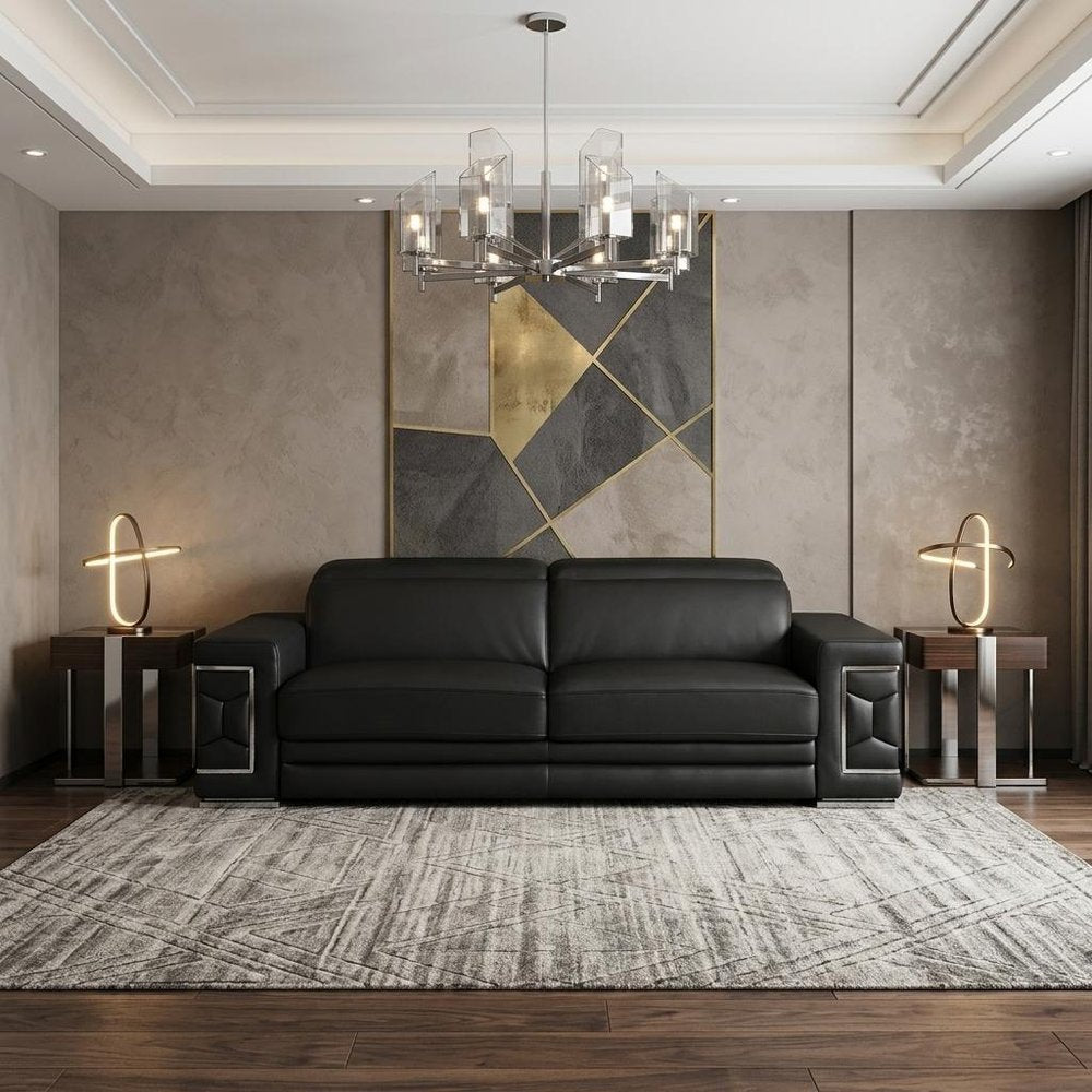 89" Camel Italian Leather Sofa With Silver Legs