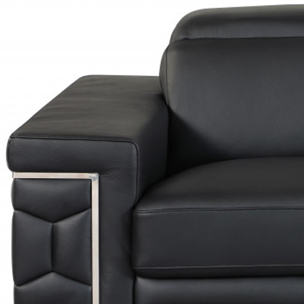 71" Black And Silver Genuine Leather Love Seat