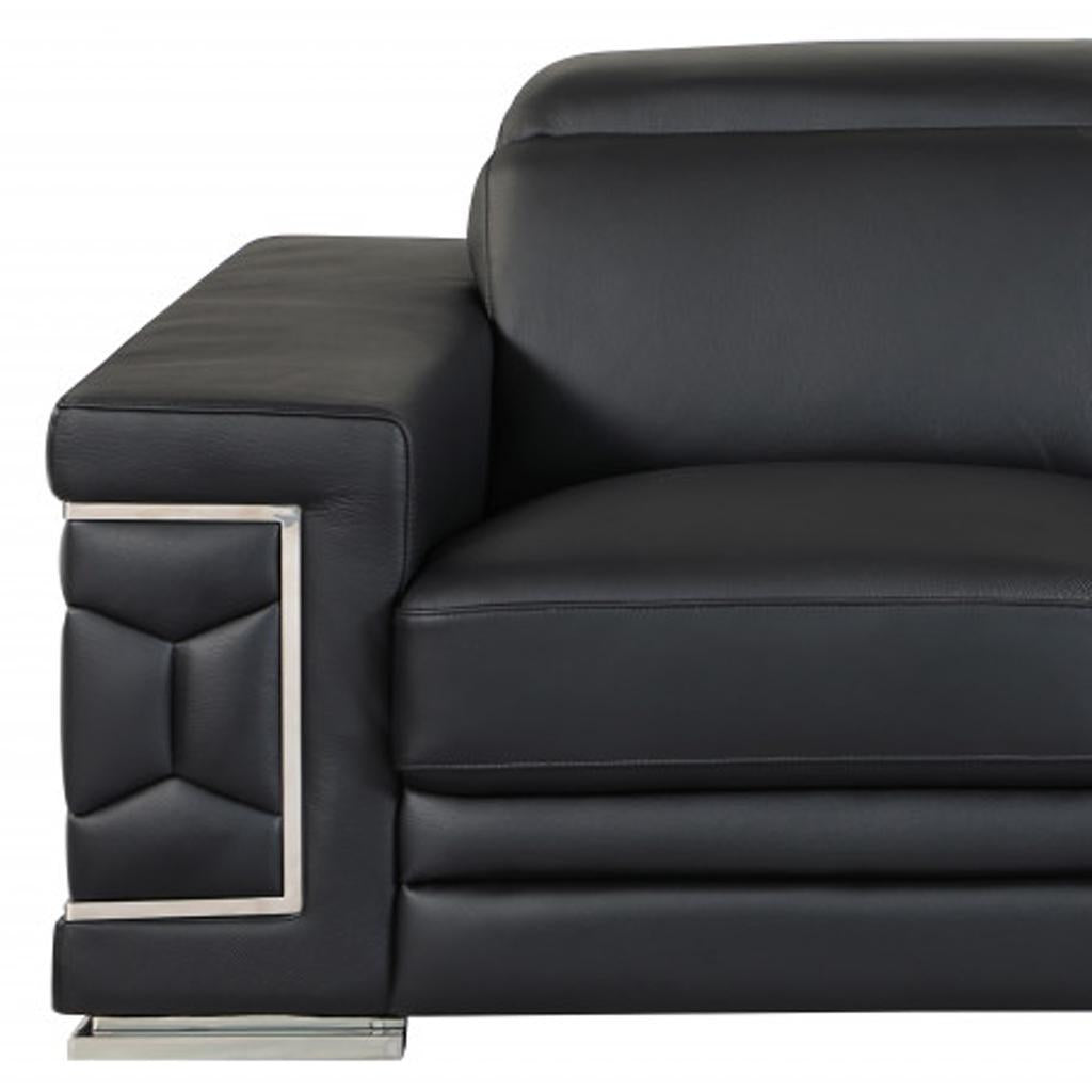 71" Black And Silver Genuine Leather Love Seat