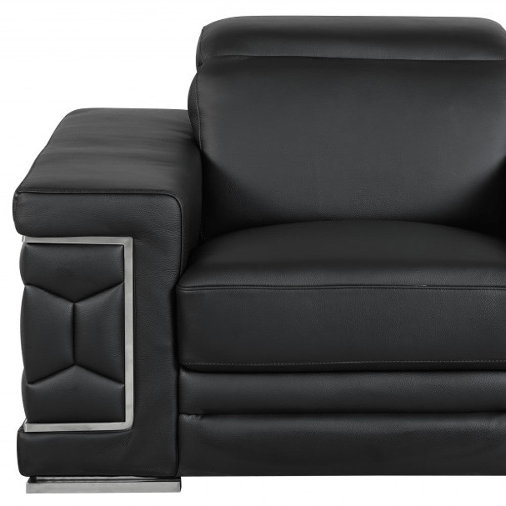 47" Brown And Silver Genuine Leather Arm Chair