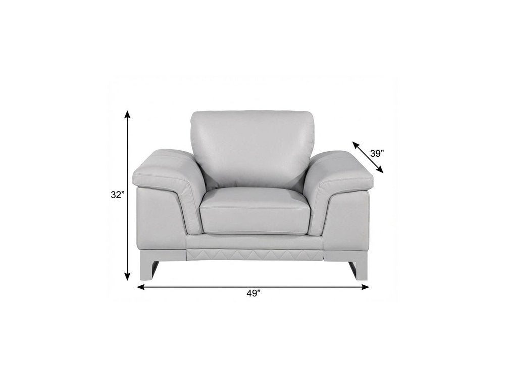 49" Brown And Silver Genuine Leather Arm Chair