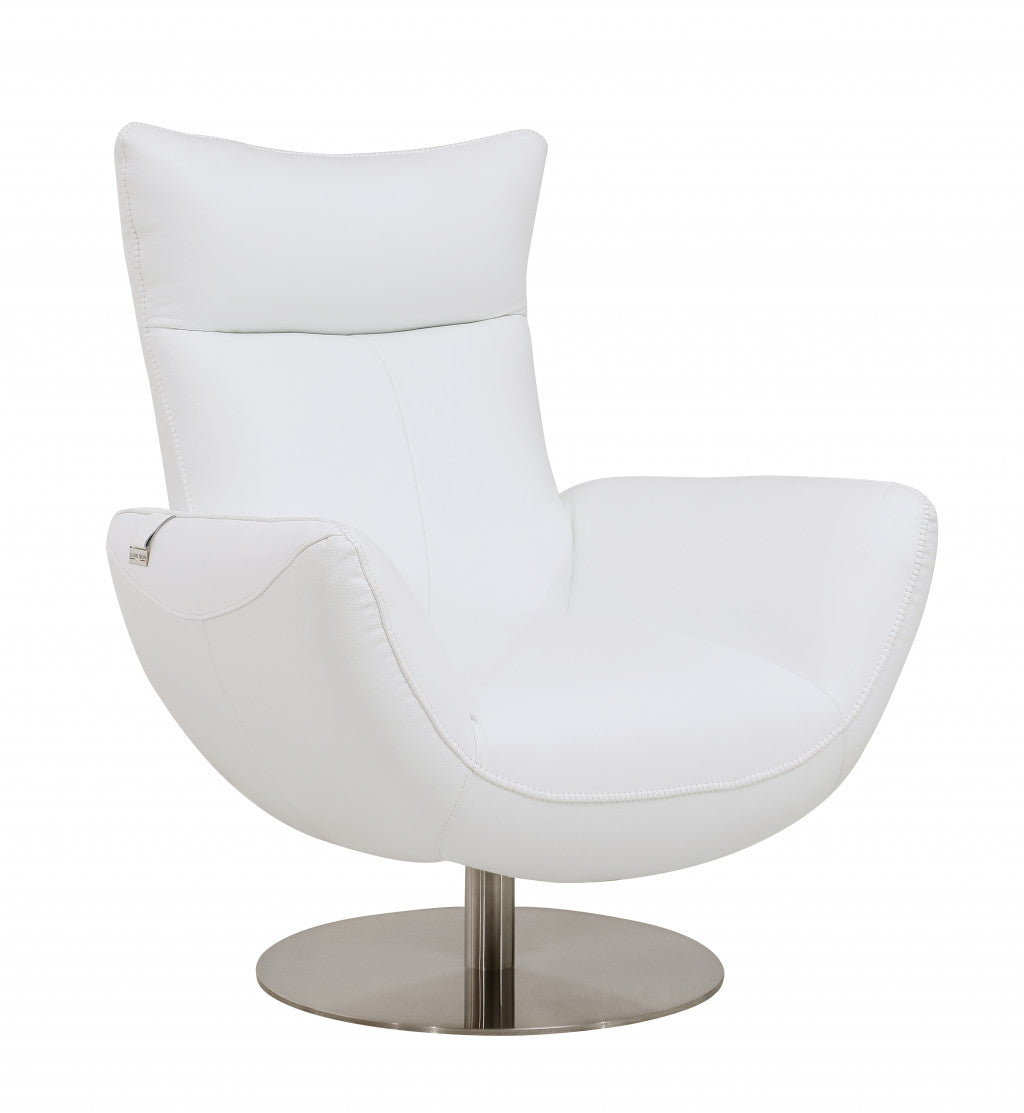 37" White And Silver Genuine Leather Lounge Chair