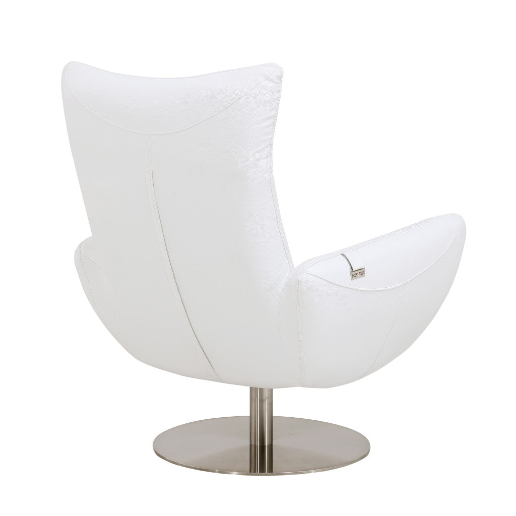 37" White And Silver Genuine Leather Lounge Chair