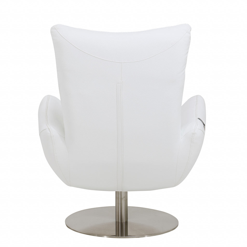 37" White And Silver Genuine Leather Lounge Chair