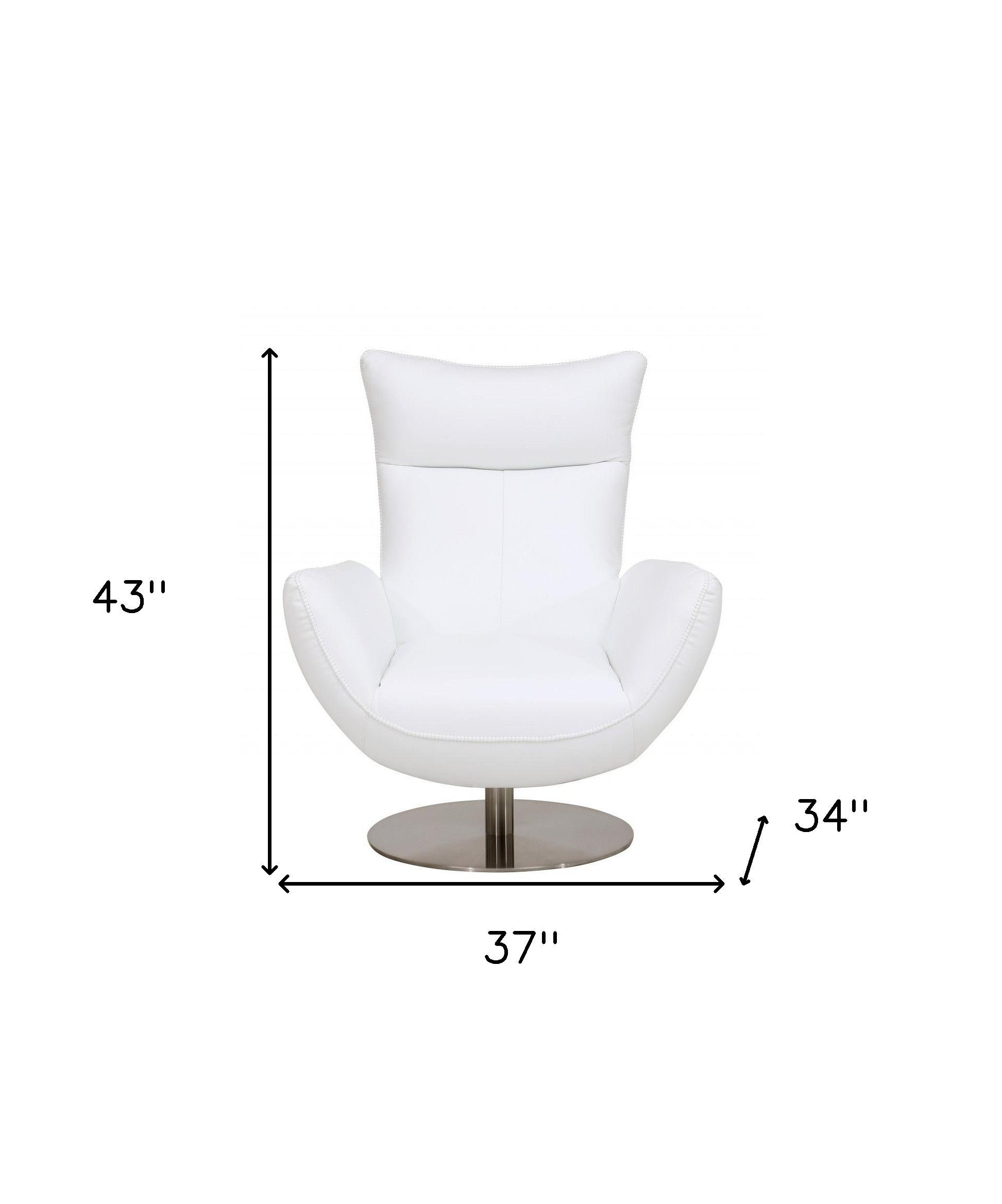37" White And Silver Genuine Leather Lounge Chair