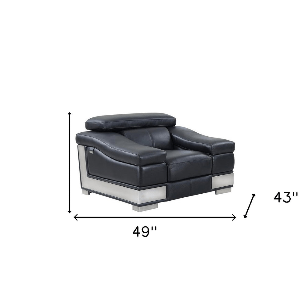 49" Gray Genuine Leather Arm Chair