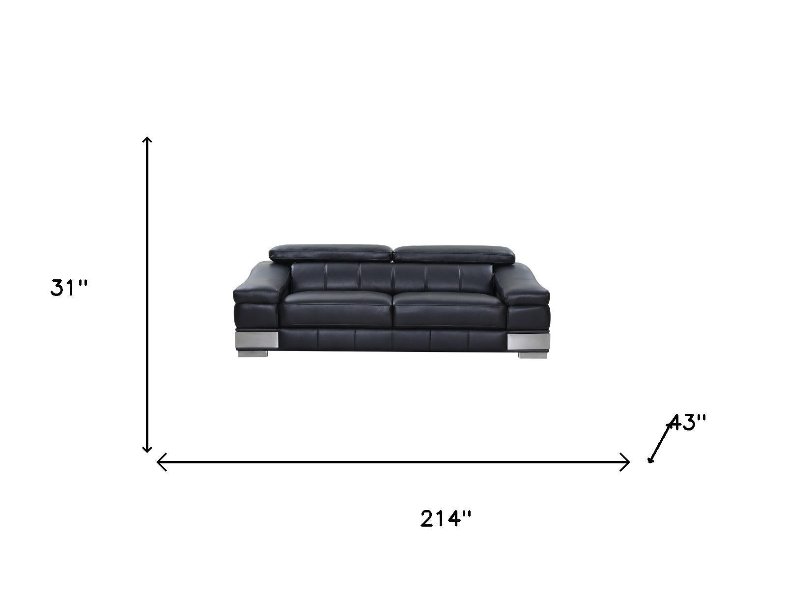 Three Piece Indoor Black Italian Leather Six Person Seating Set