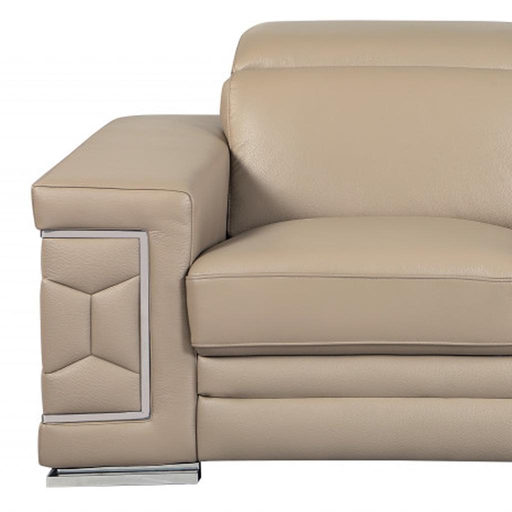 71" Beige And Silver Genuine Leather Love Seat