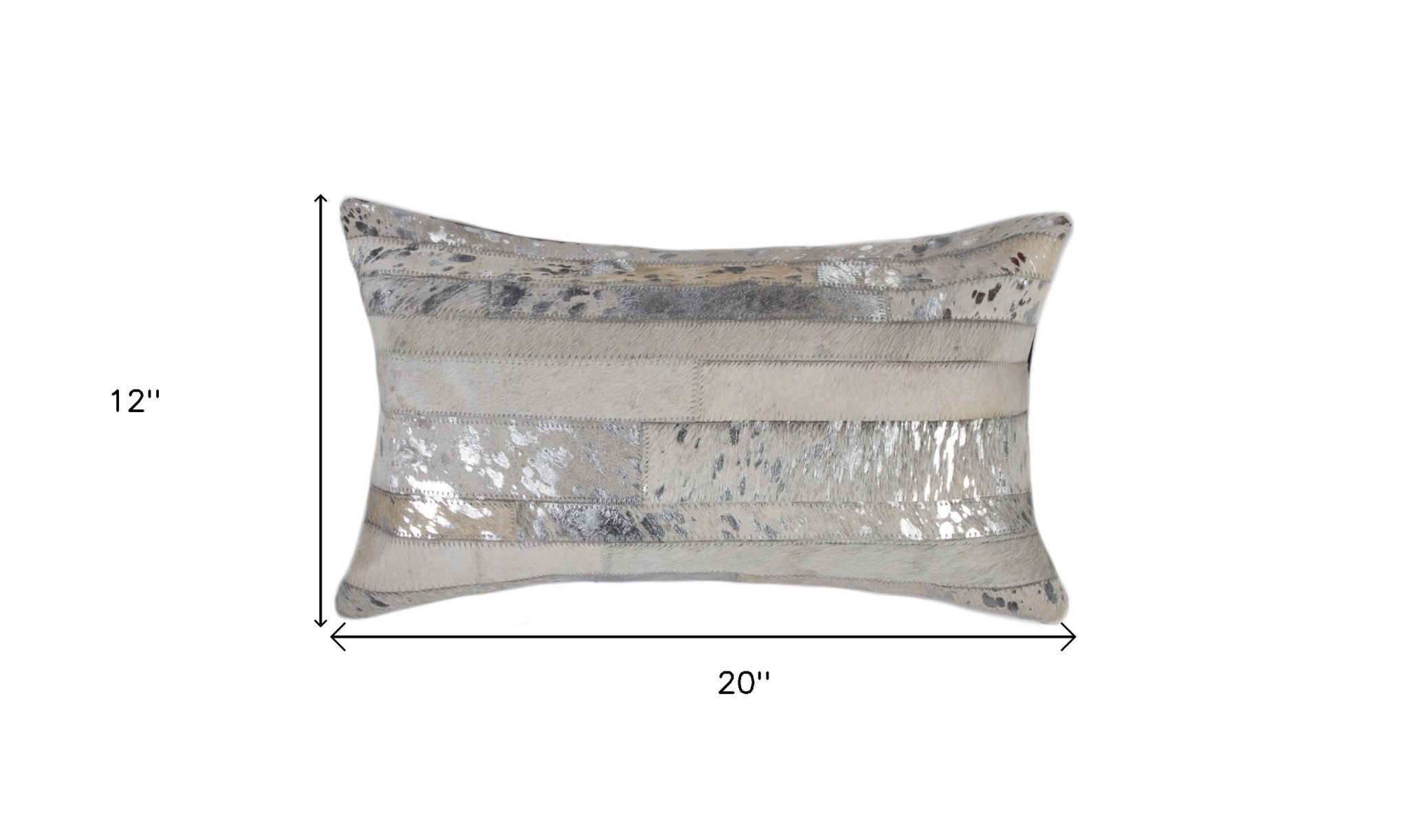 12" X 20" Gray and Silver Striped Cowhide Lumbar Throw Pillow