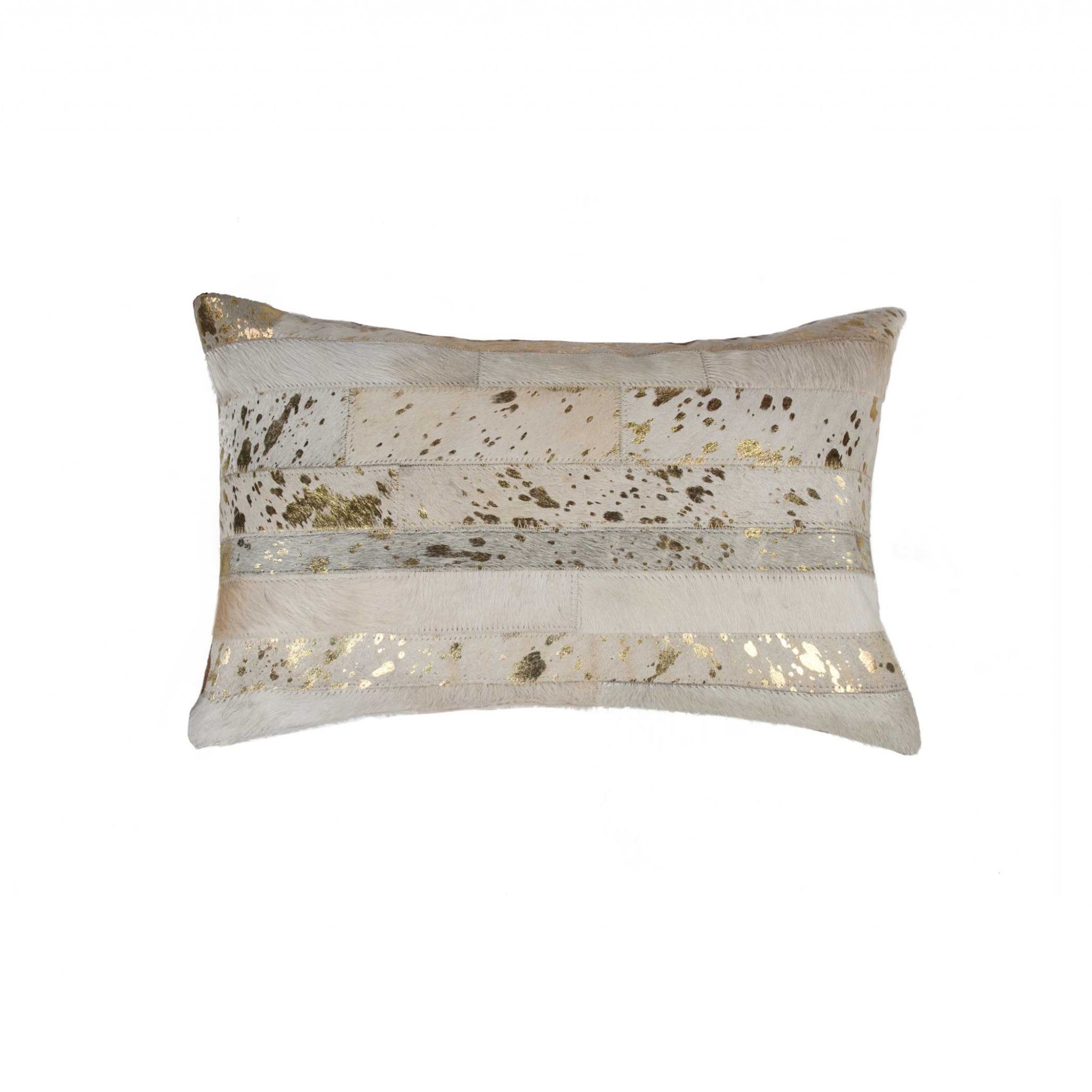 12" X 20" Natural And Gold Cowhide Throw Pillow