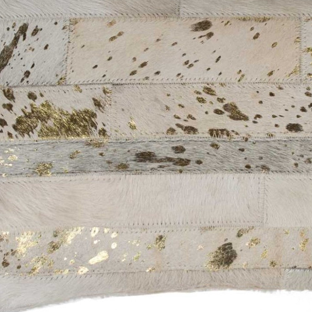 12" X 20" Natural And Gold Cowhide Throw Pillow