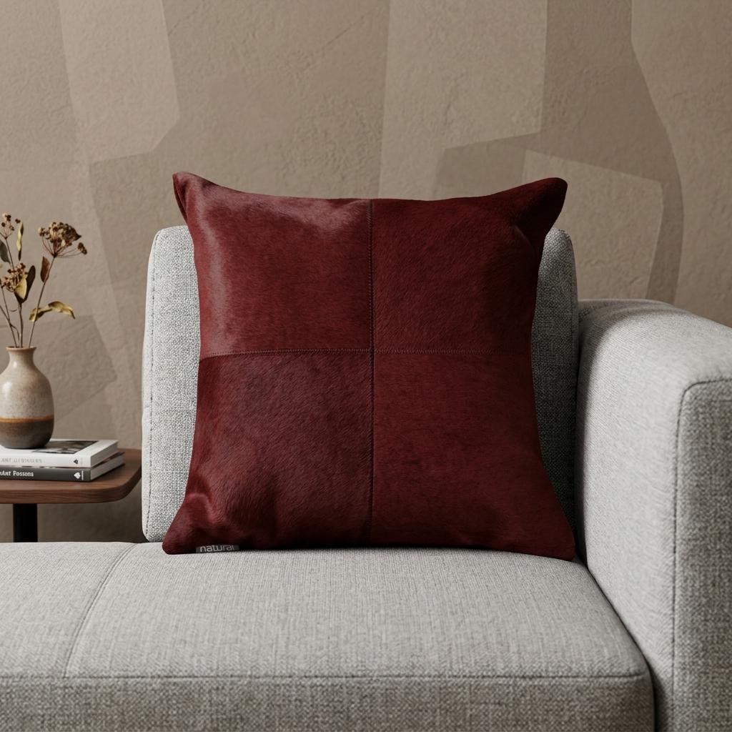 18" Wine Cowhide Throw Pillow