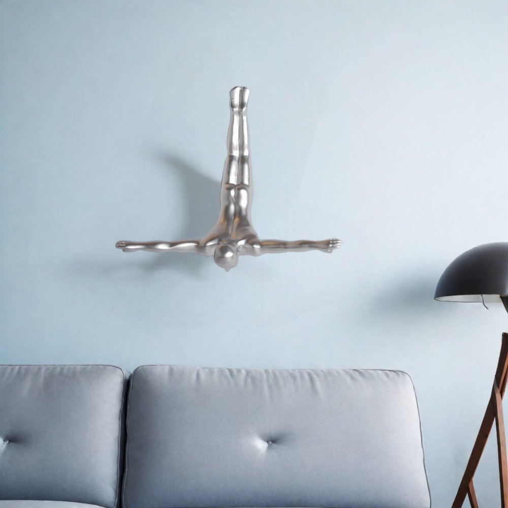 7" X 7" Black Resin Diving Man Hanging Dimensional Sculpture