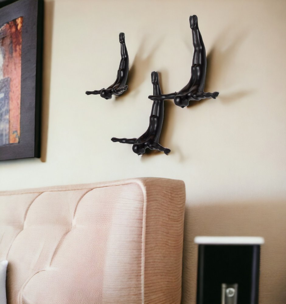 Set of Three Silver Resin Diving Man Hanging Dimensional Sculpture