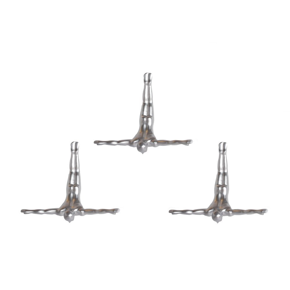 Set of Three Silver Resin Diving Man Hanging Dimensional Sculpture