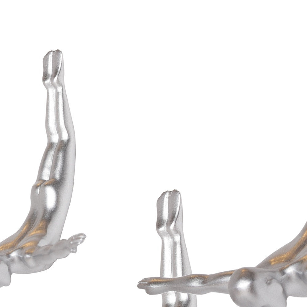 Set of Three Silver Resin Diving Man Hanging Dimensional Sculpture
