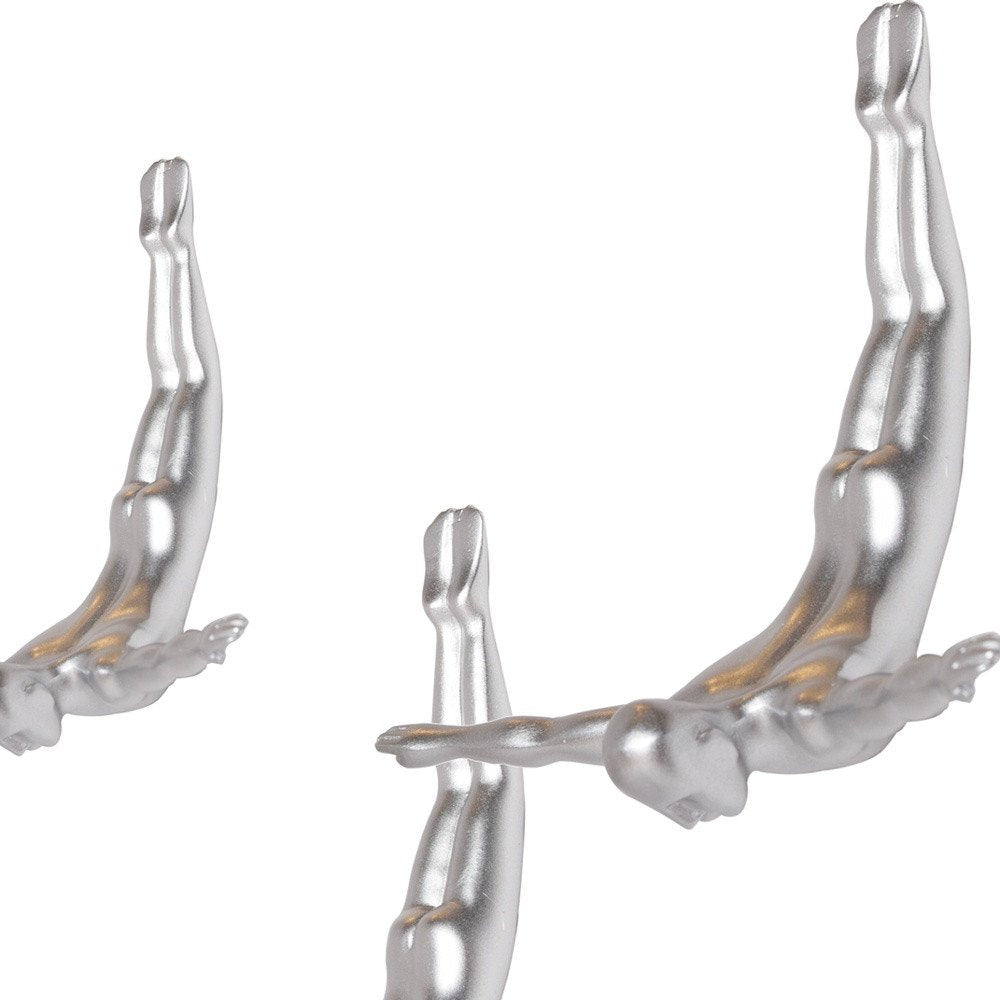 Set of Three Silver Resin Diving Man Hanging Dimensional Sculpture
