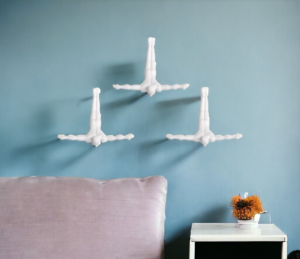 Set of Three Silver Resin Diving Man Hanging Dimensional Sculpture