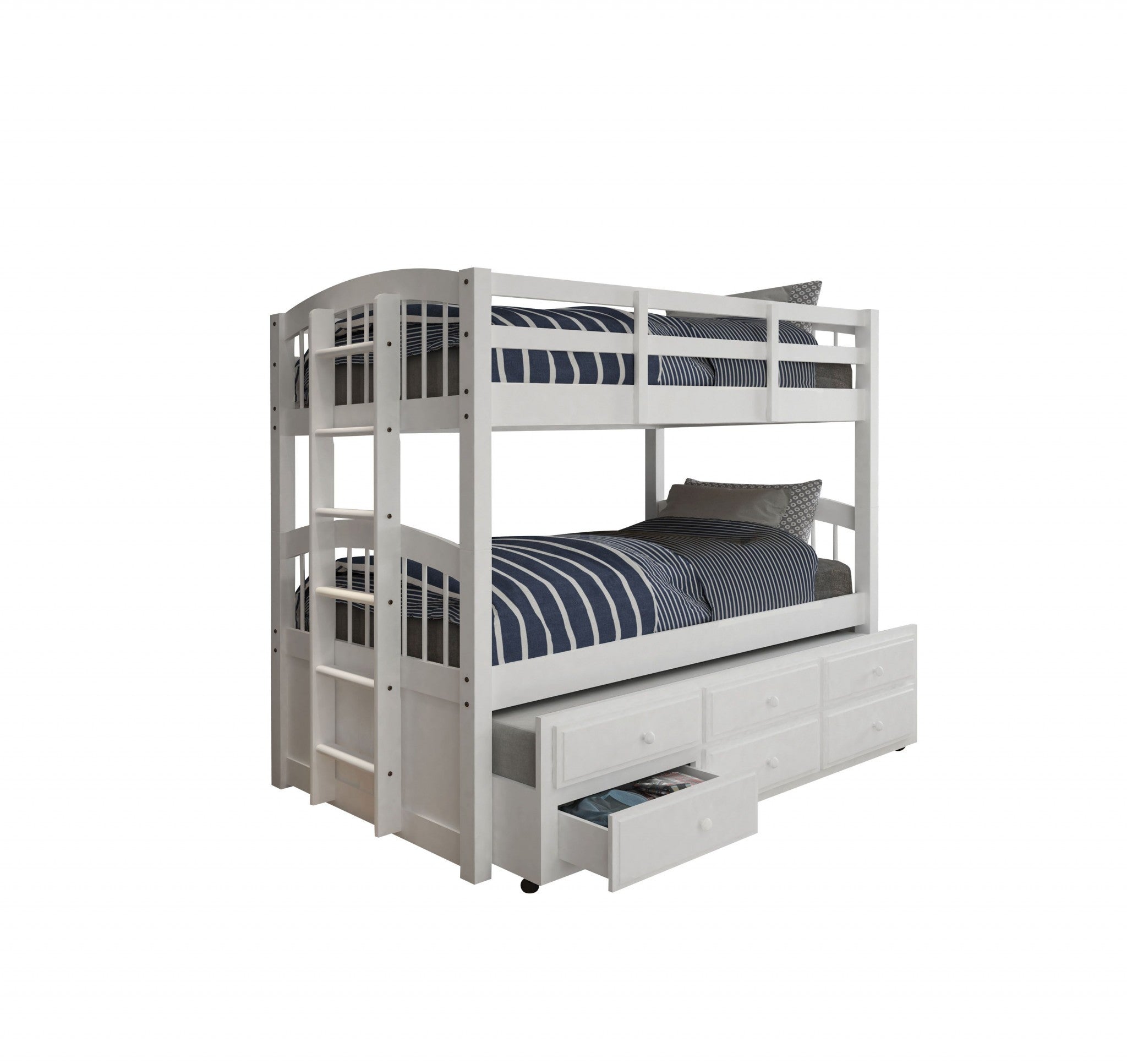 80" X 42" X 70" White Twin Bunk Bed  Trundle With 3 Drawers