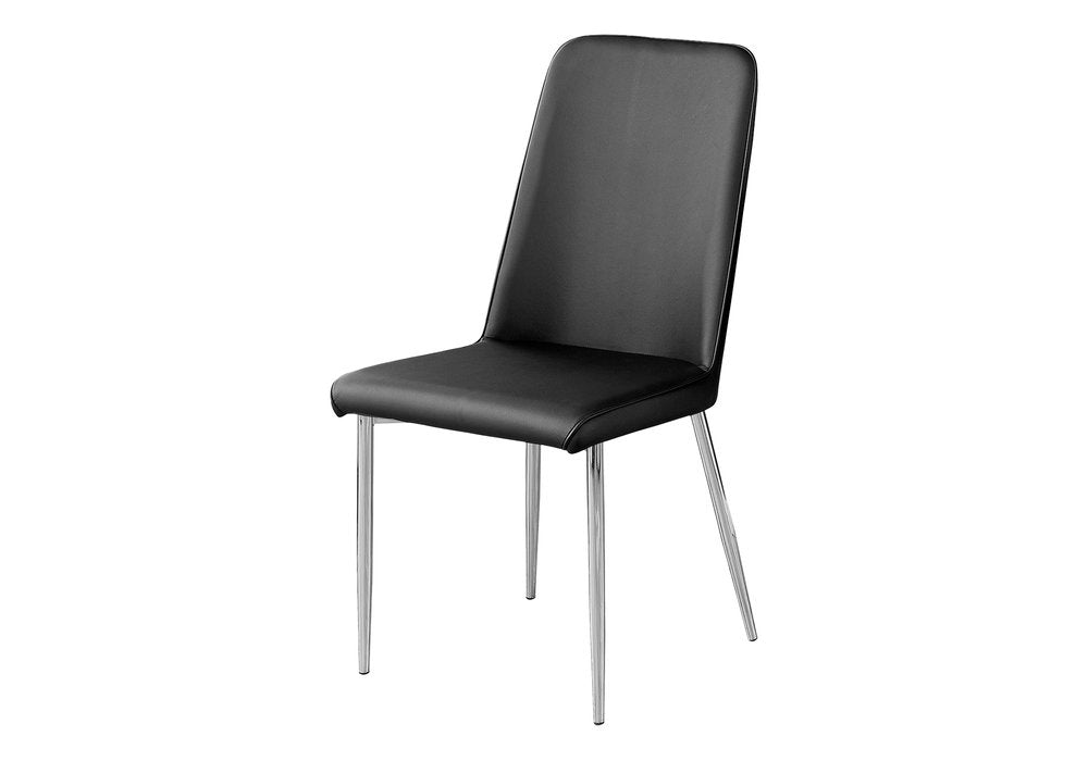 Set of Two Black And Silver Upholstered Faux Leather Dining Side Chairs
