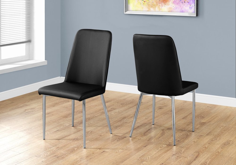 Set of Two Black And Silver Upholstered Faux Leather Dining Side Chairs