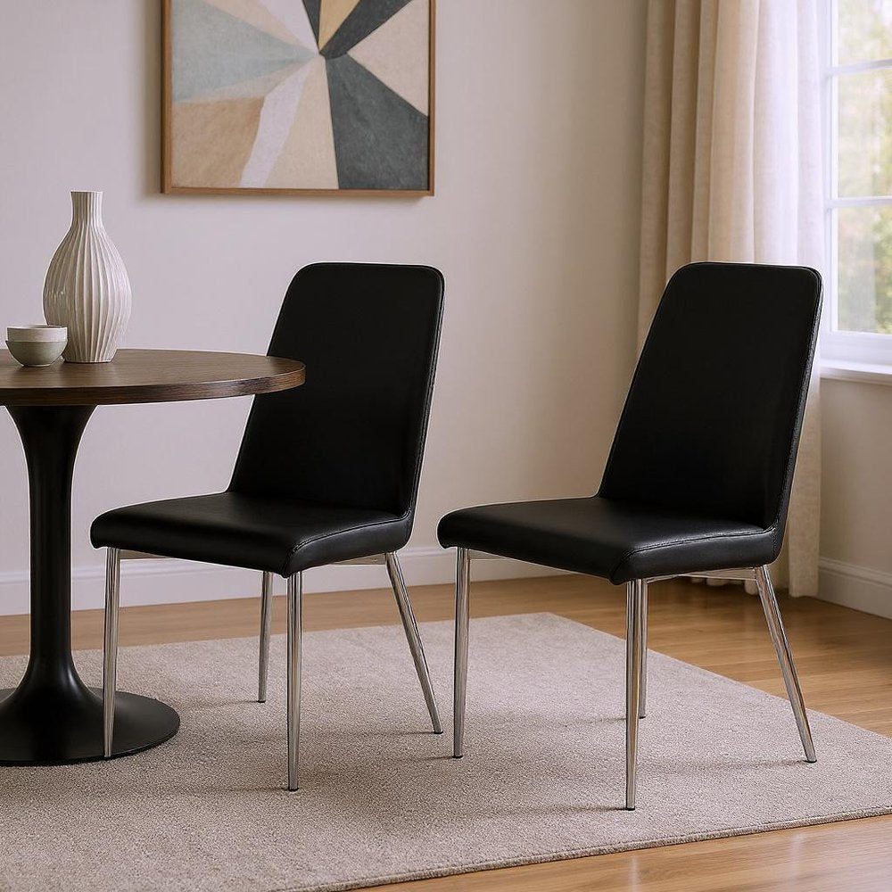 Set of Two White And Silver Upholstered Faux Leather Dining Side Chairs