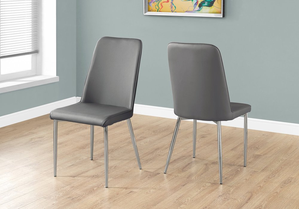 Set of Two Black And Silver Upholstered Faux Leather Dining Side Chairs