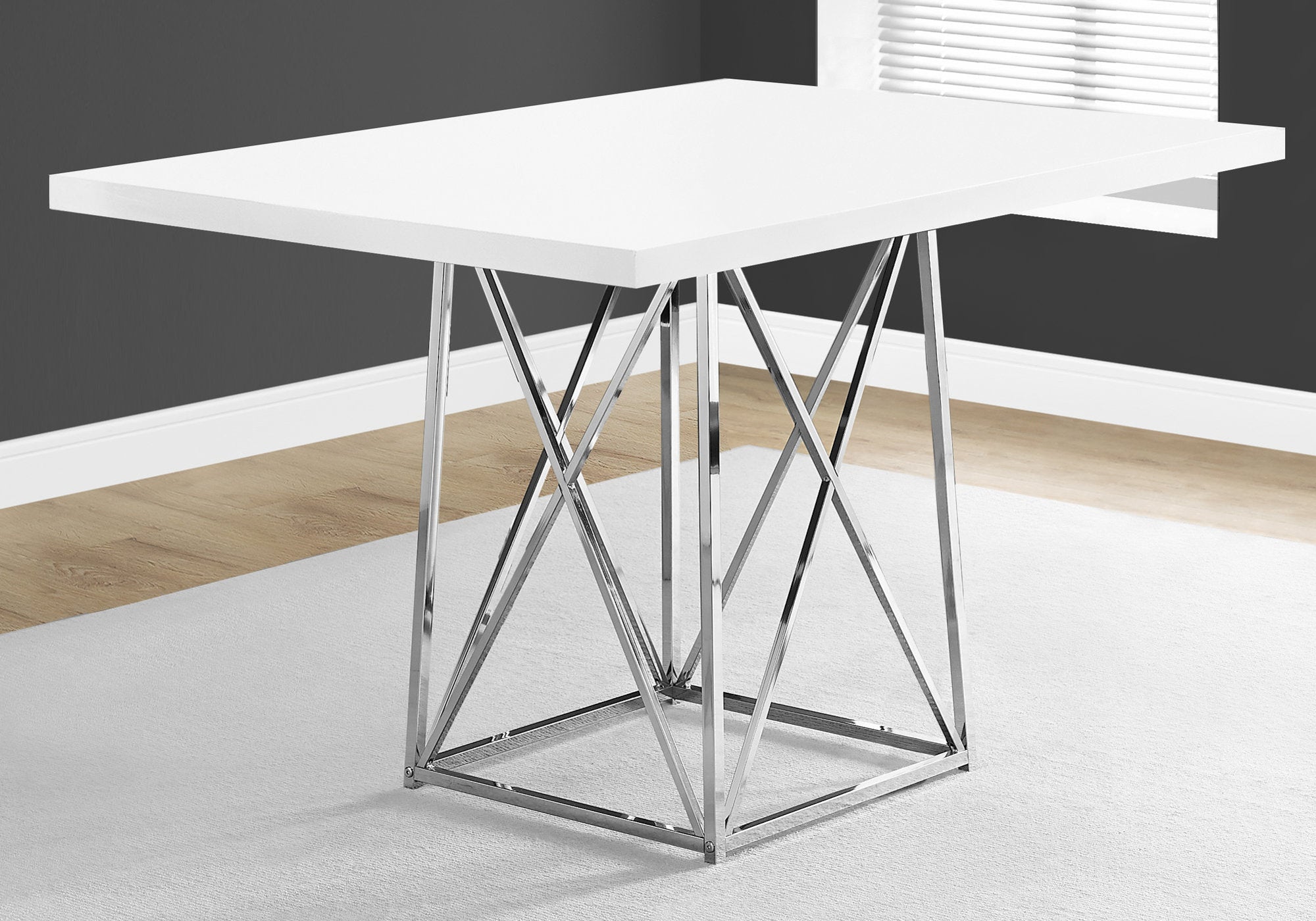 30" White And Silver Rectangular Manufactured Wood And Metal Dining Table