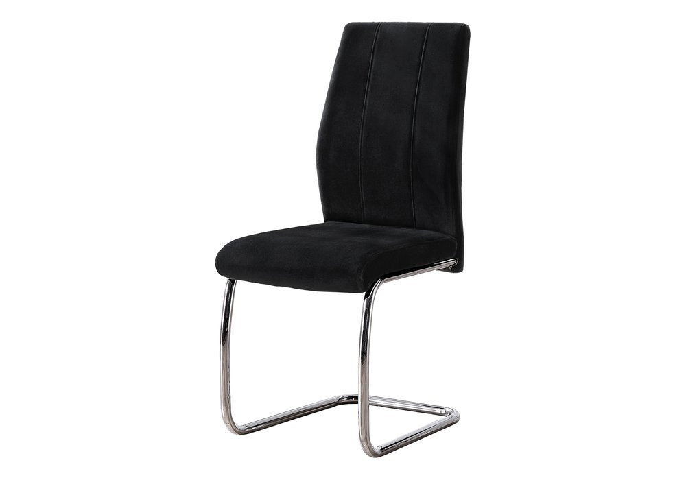 Set of Two Black And Silver Upholstered Velvet Dining Side Chairs