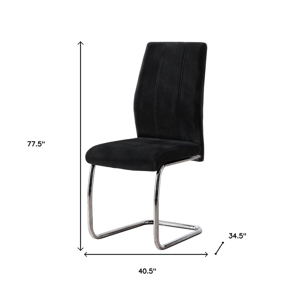 Set of Two Black And Silver Upholstered Velvet Dining Side Chairs