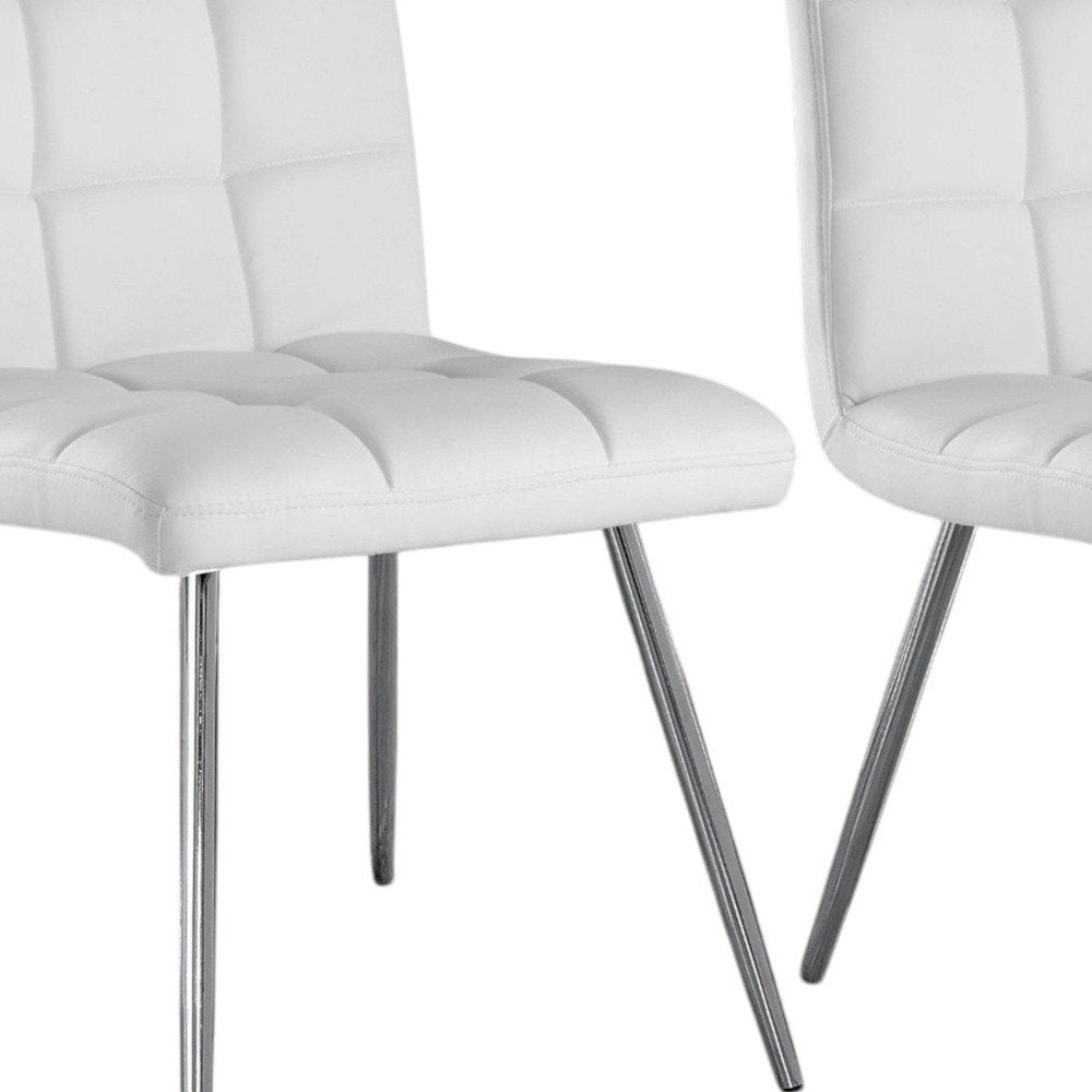 Set of Two Tufted Gray And Silver Upholstered Faux Leather Dining Side Chairs