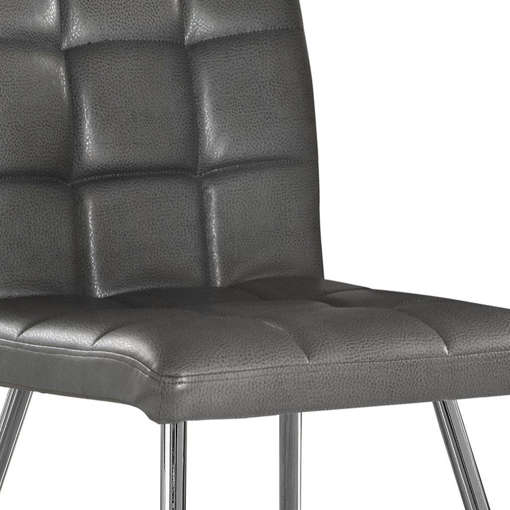 Set of Two Tufted Gray And Silver Upholstered Faux Leather Dining Side Chairs