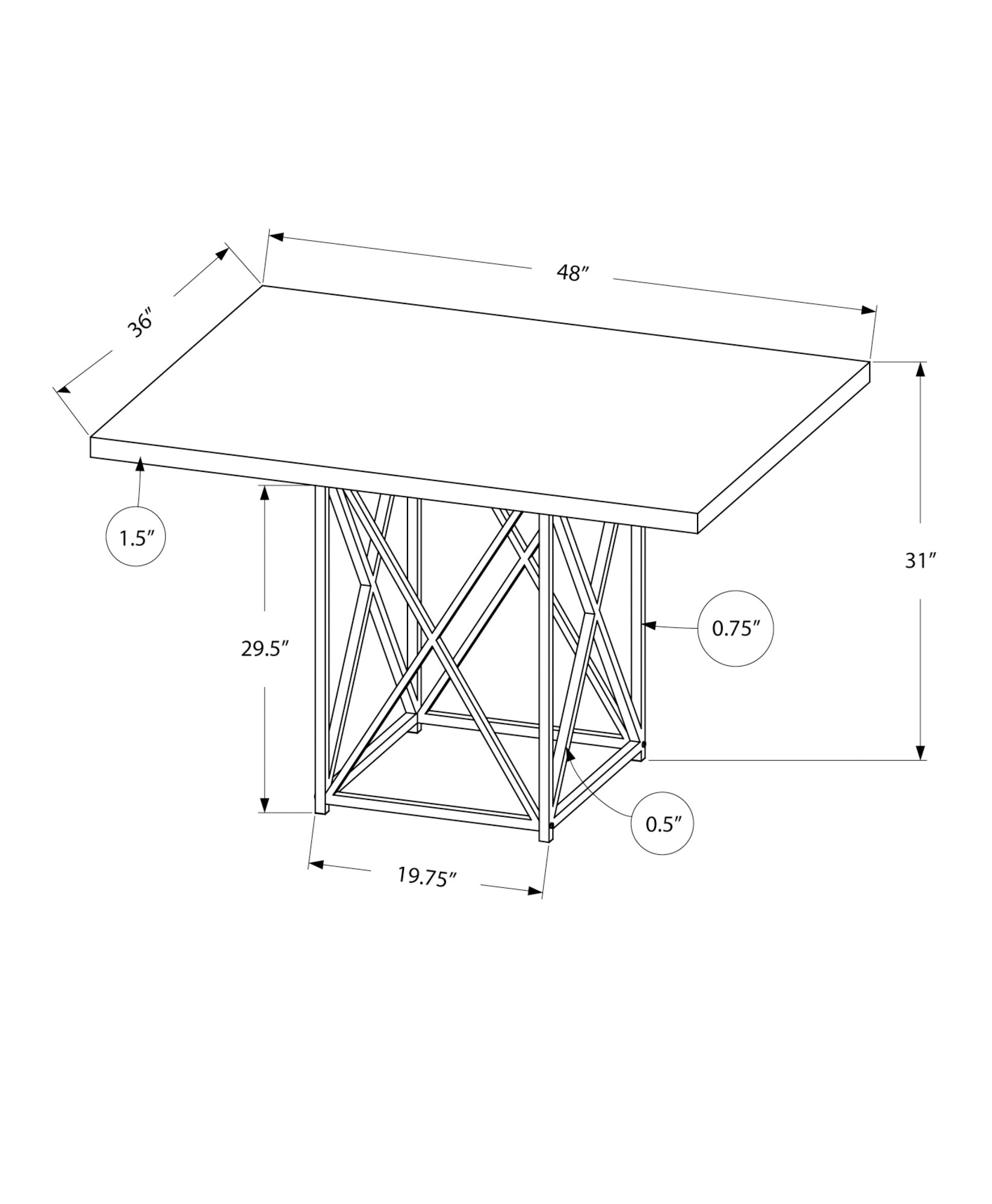 48" Taupe And Silver Metal Dining Table