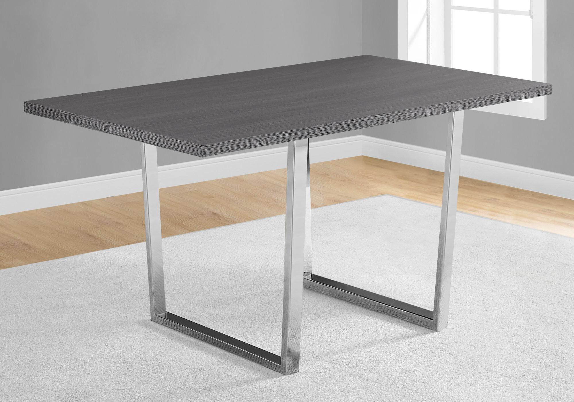 59" Dark Gray And Silver Wood Sled Base Dining Table