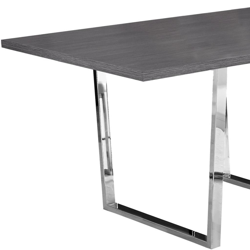 59" Dark Gray And Silver Wood Sled Base Dining Table