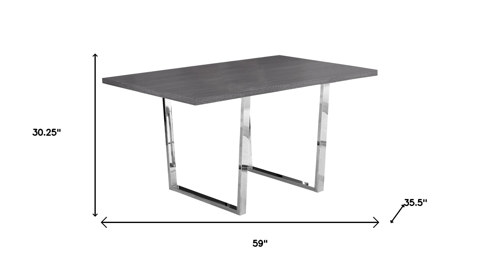 59" Dark Gray And Silver Wood Sled Base Dining Table