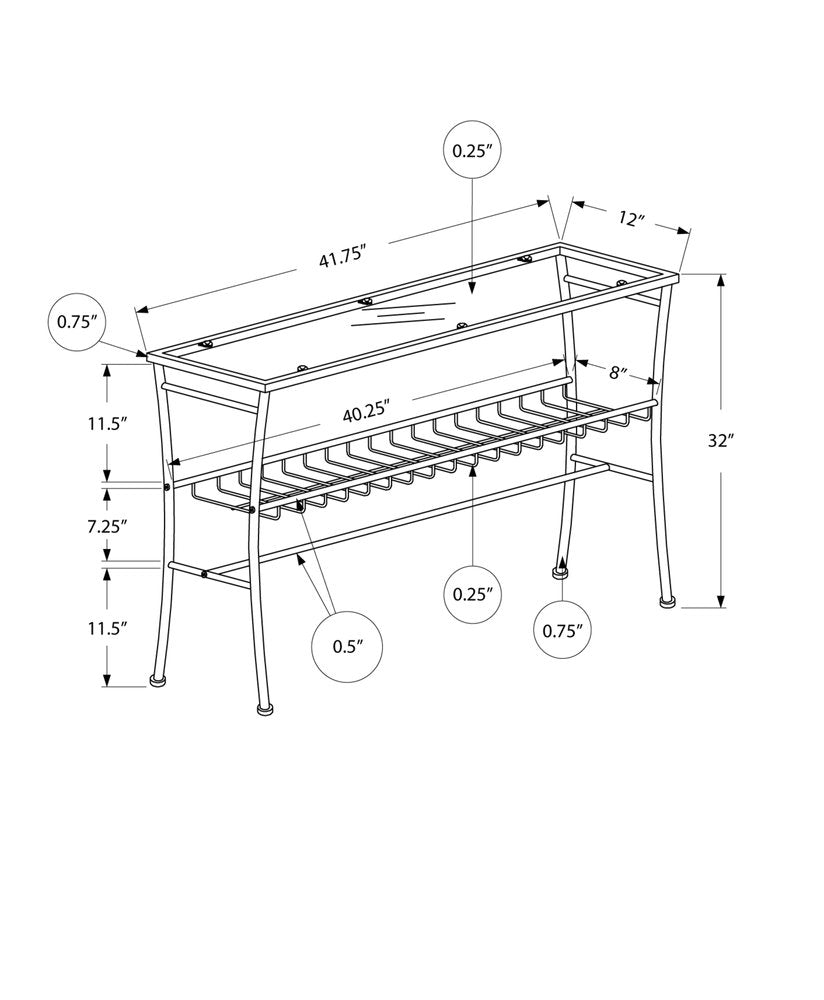 42" Clear and Silver Glass and Metal Console Table With Shelf