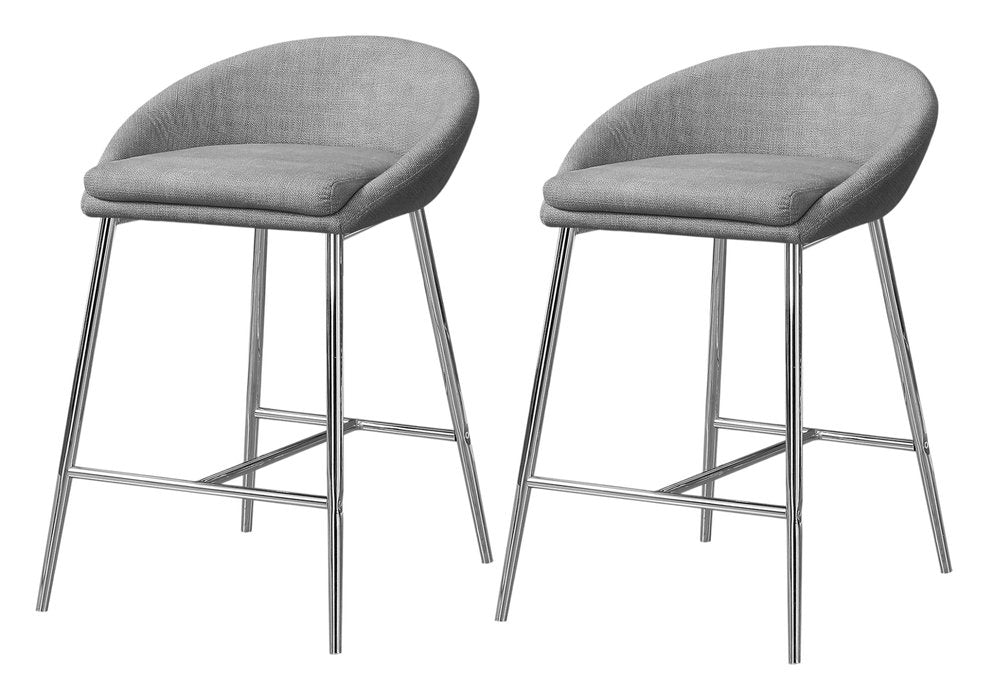 Set of Two 24" Gray And Silver Fabric And Metal Low Back Bar Chairs