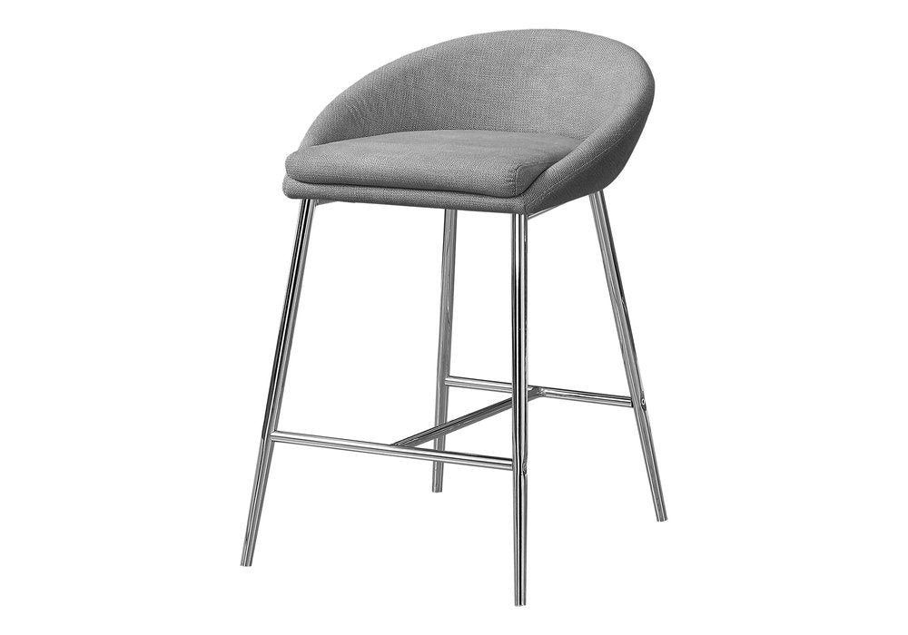 Set of Two 24" Gray And Silver Fabric And Metal Low Back Bar Chairs