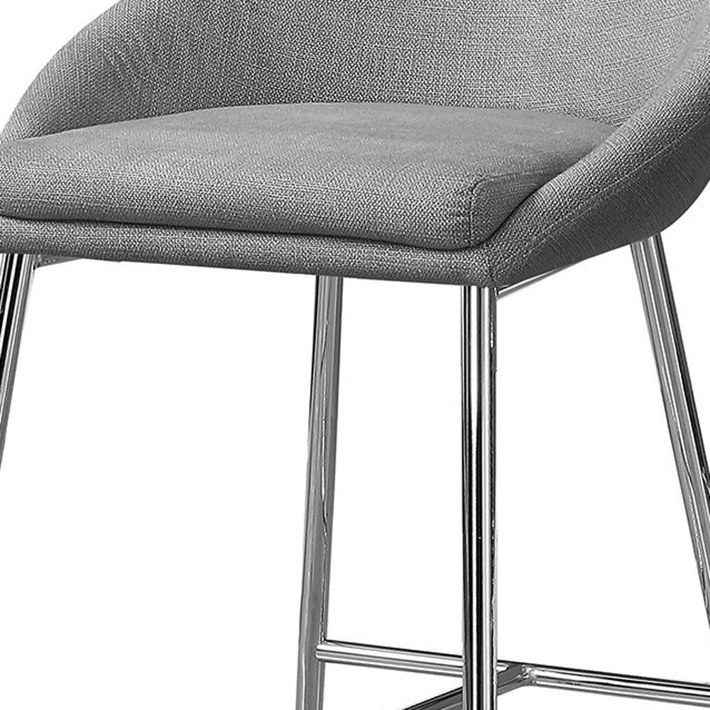 Set of Two 24" Gray And Silver Fabric And Metal Low Back Bar Chairs