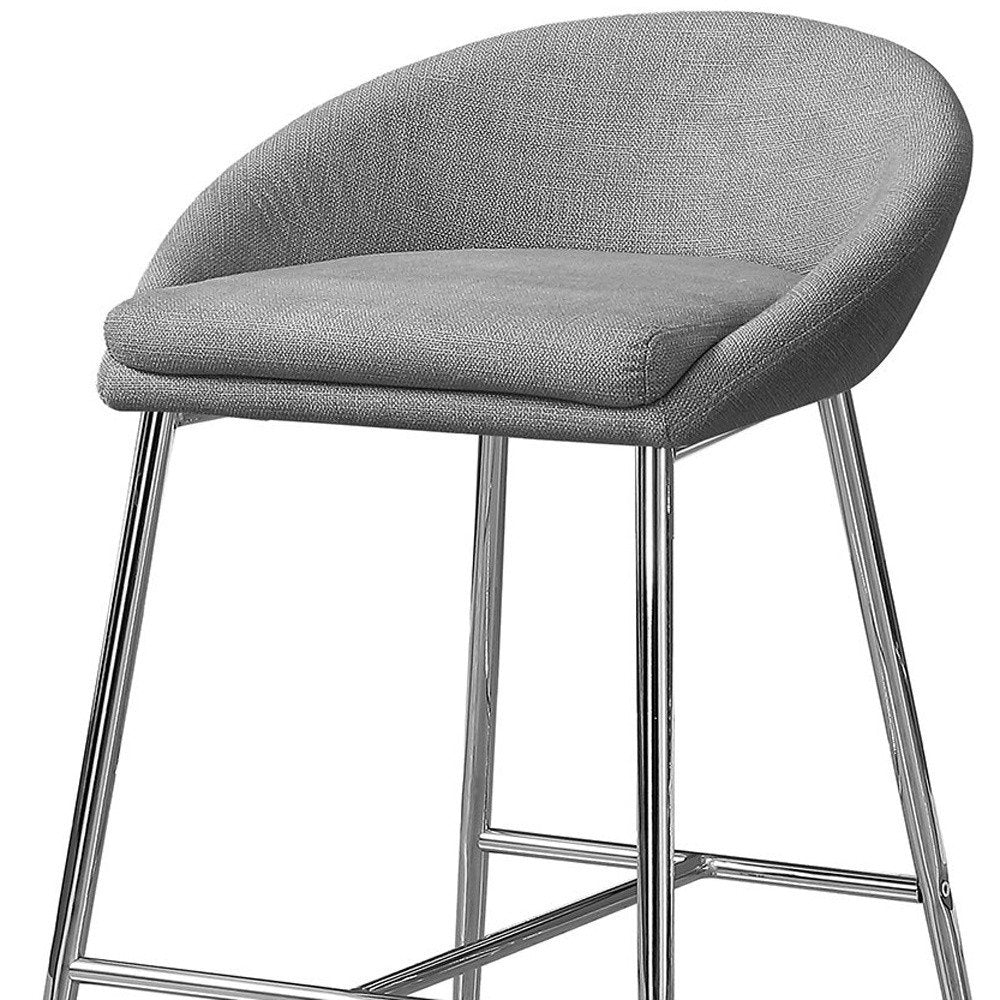 Set of Two 24" Gray And Silver Fabric And Metal Low Back Bar Chairs