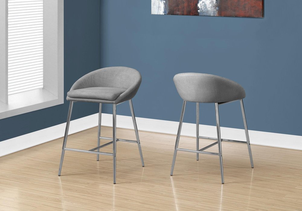 Set of Two 24" Gray and Silver Metal Low Back Bar Chairs