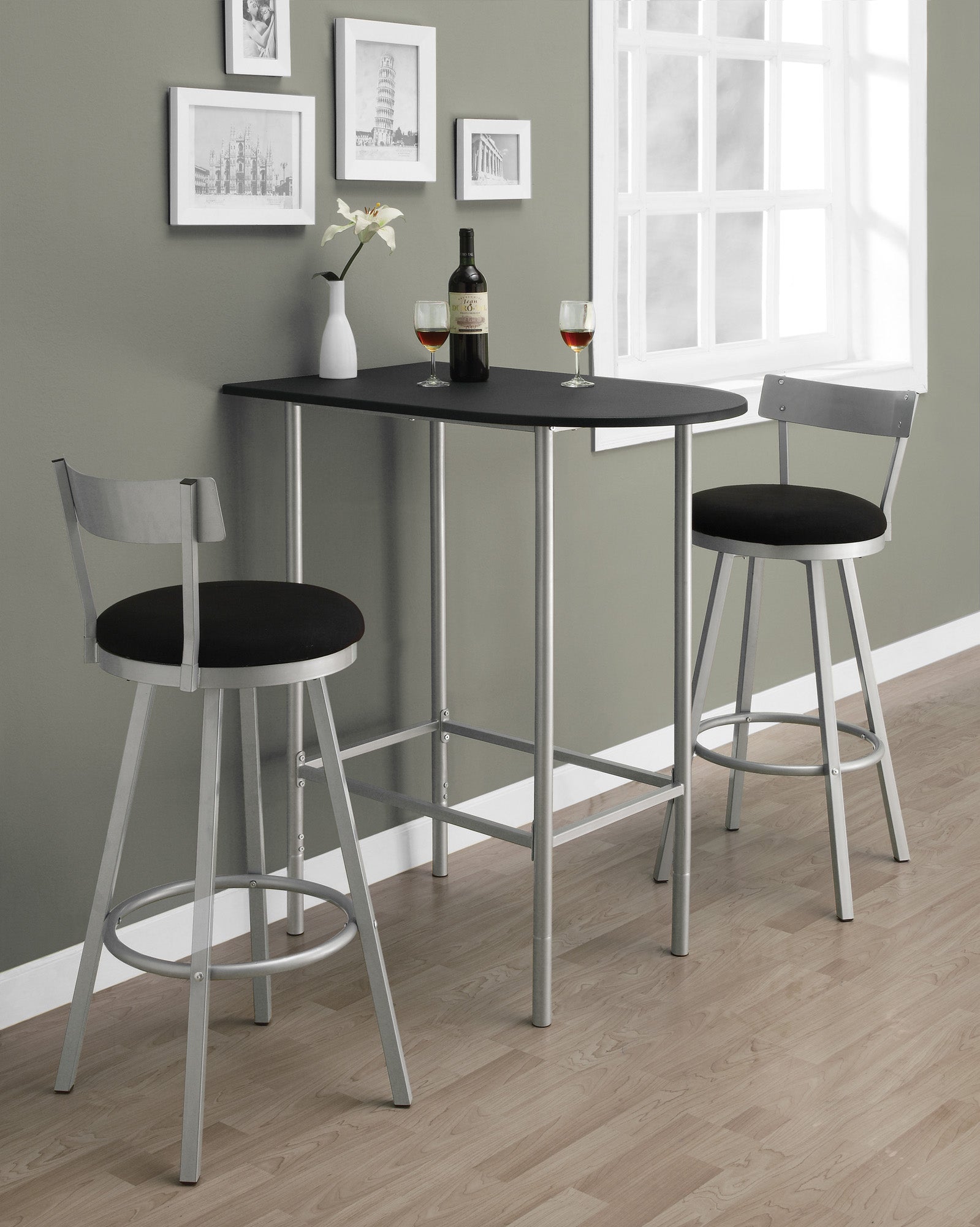 24" Black And Silver Free Form Manufactured Wood Bar Table