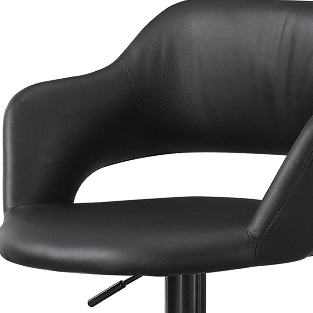 Black Faux Leather And Metal Low Back Adjustable Height Swivel Bar Chair